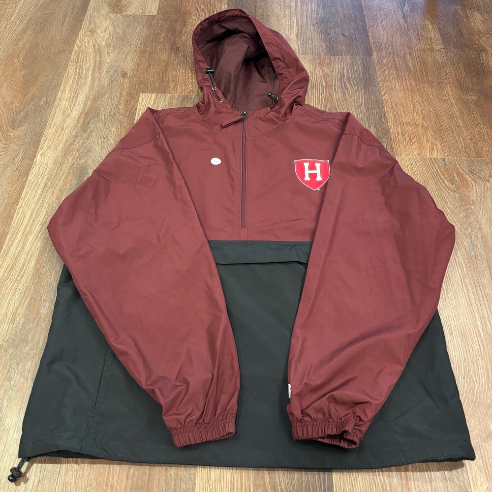 Champion Harvard Pullover Anorak Windbreaker Jacket Burgundy‎ Black Size L